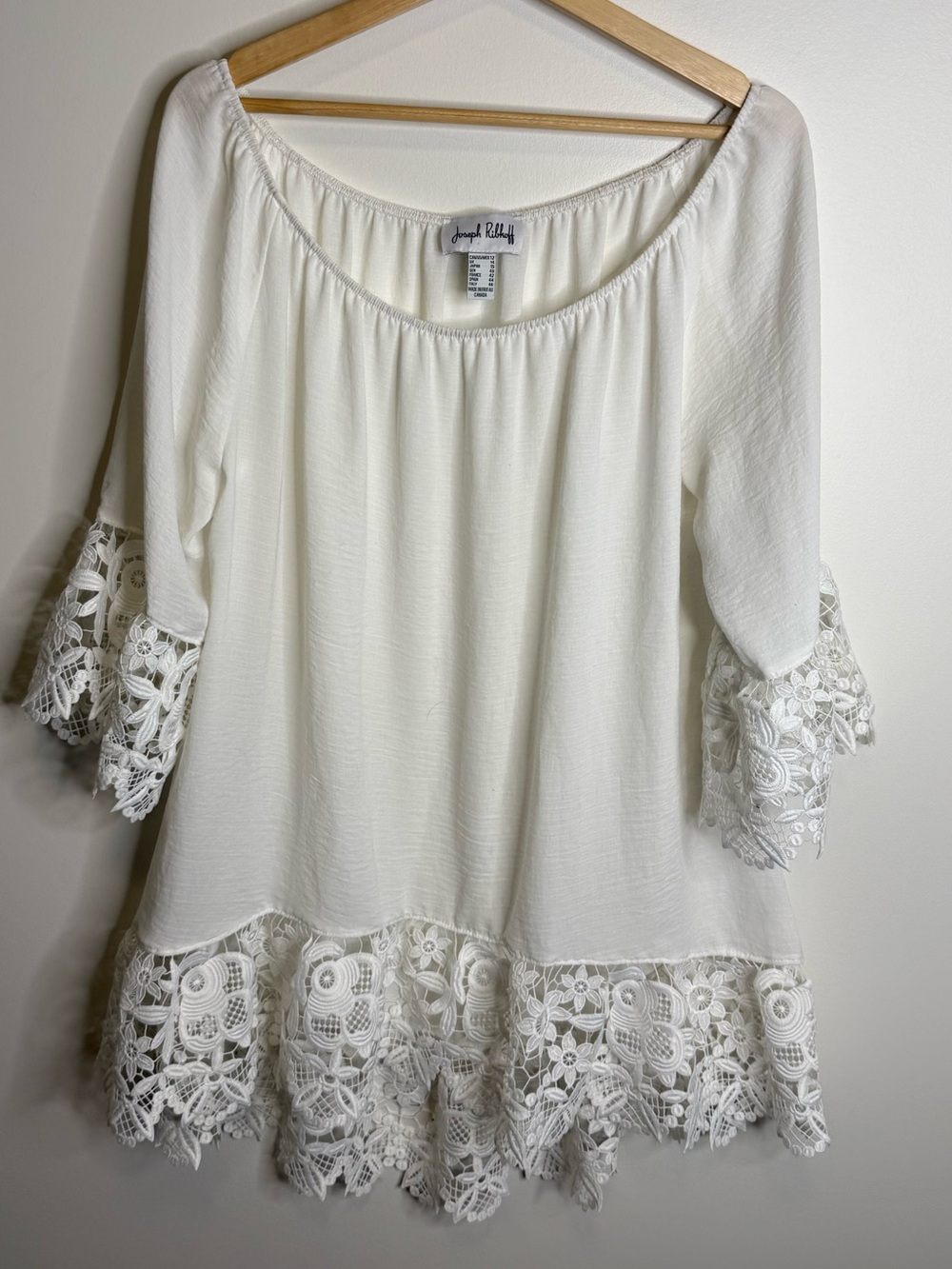 Joseph Ribkoff Ivory Crochet-Trim Peasant Blouse tunic size 12